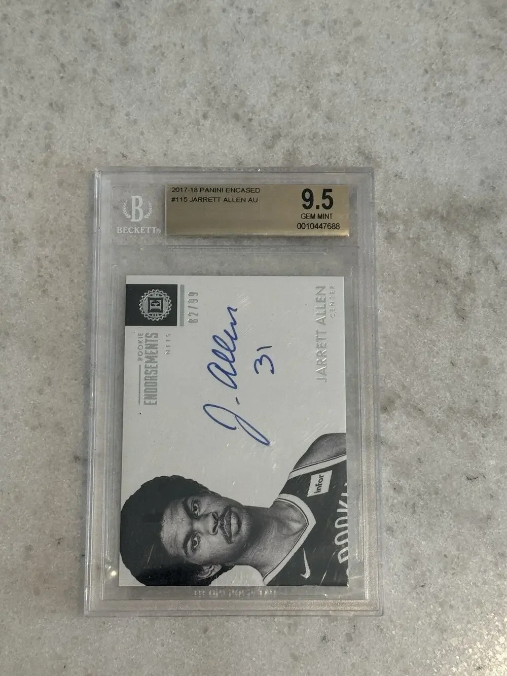 2017 Panini Encased Rookie Endorsements 82/99 Jarett Allen BGS 9.5 Gem RC Auto